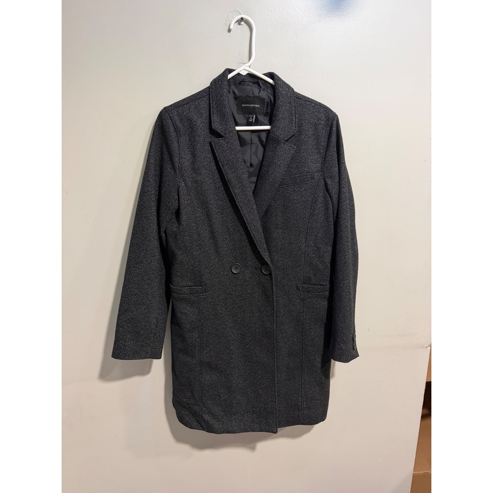 Banana Republic Women Gray Wool Blend Double Breasted Topcoat Jacket Size M